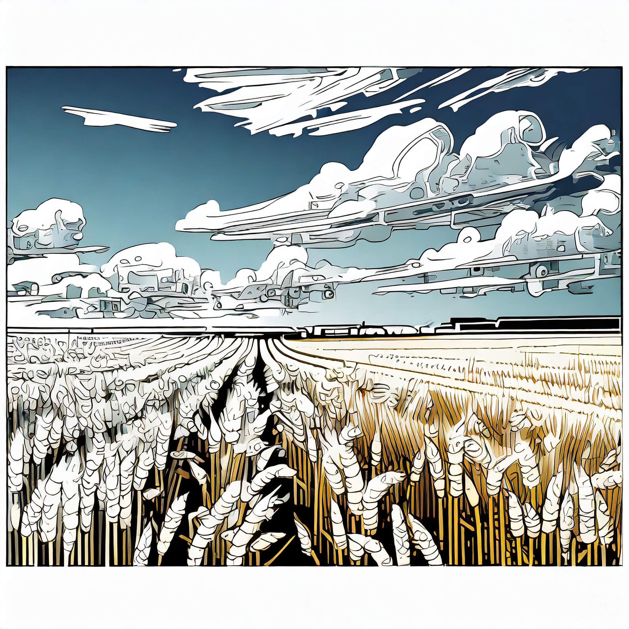 a blue sky over a field of wheat